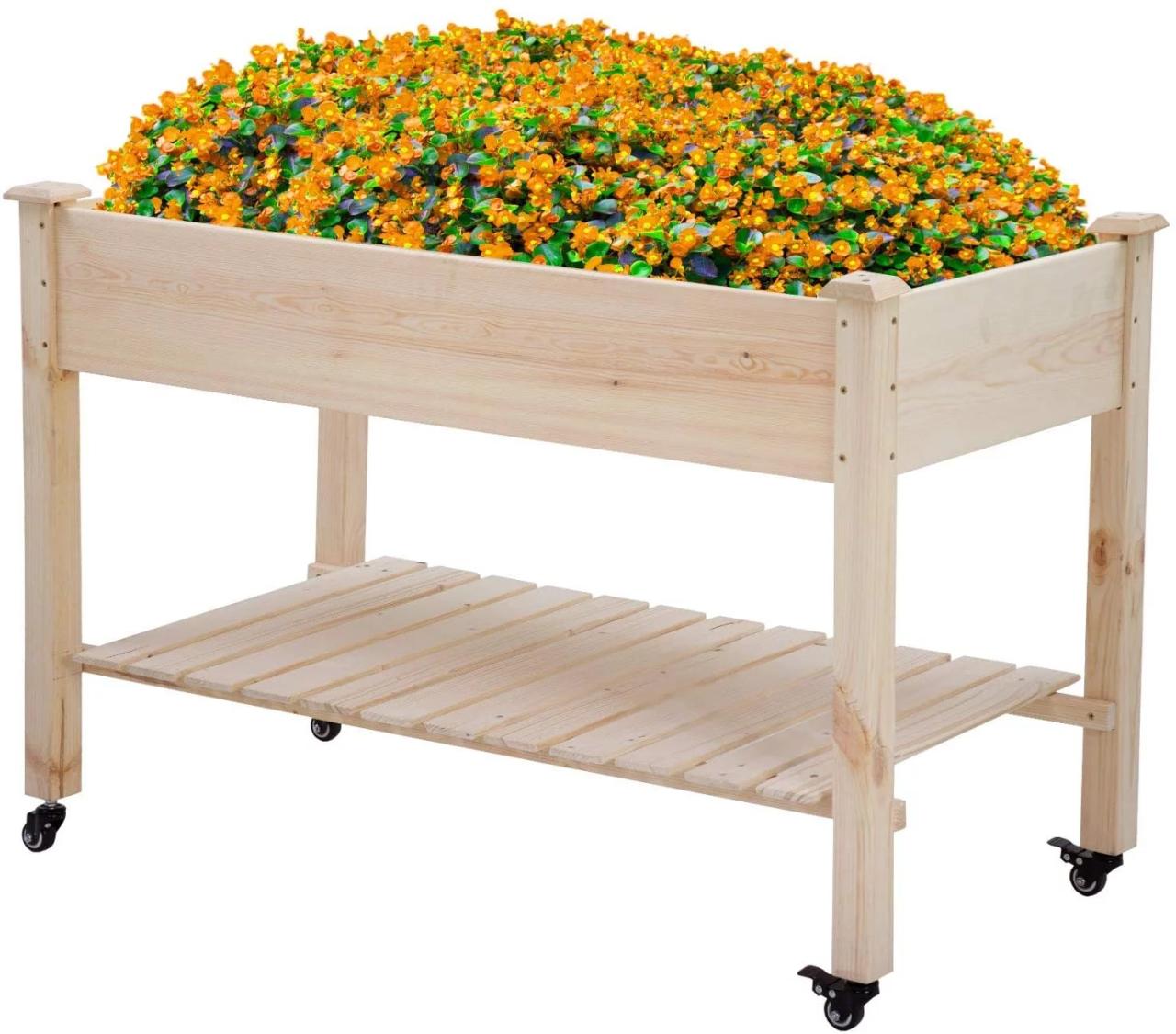 Garden Raise Bed Wheels Elevated Garden Bed Wood Planter Box Kit For