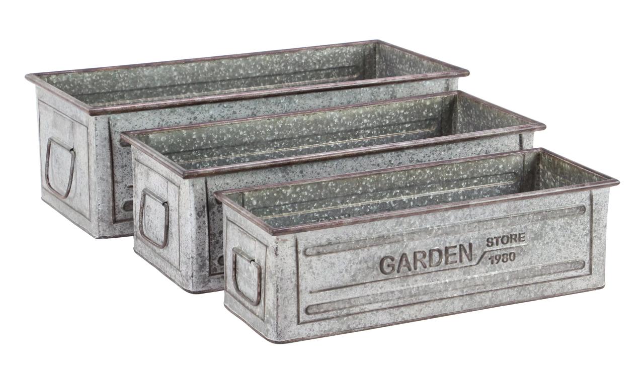 Decmode Galvanized Rectangular Metal Planters Set of 3