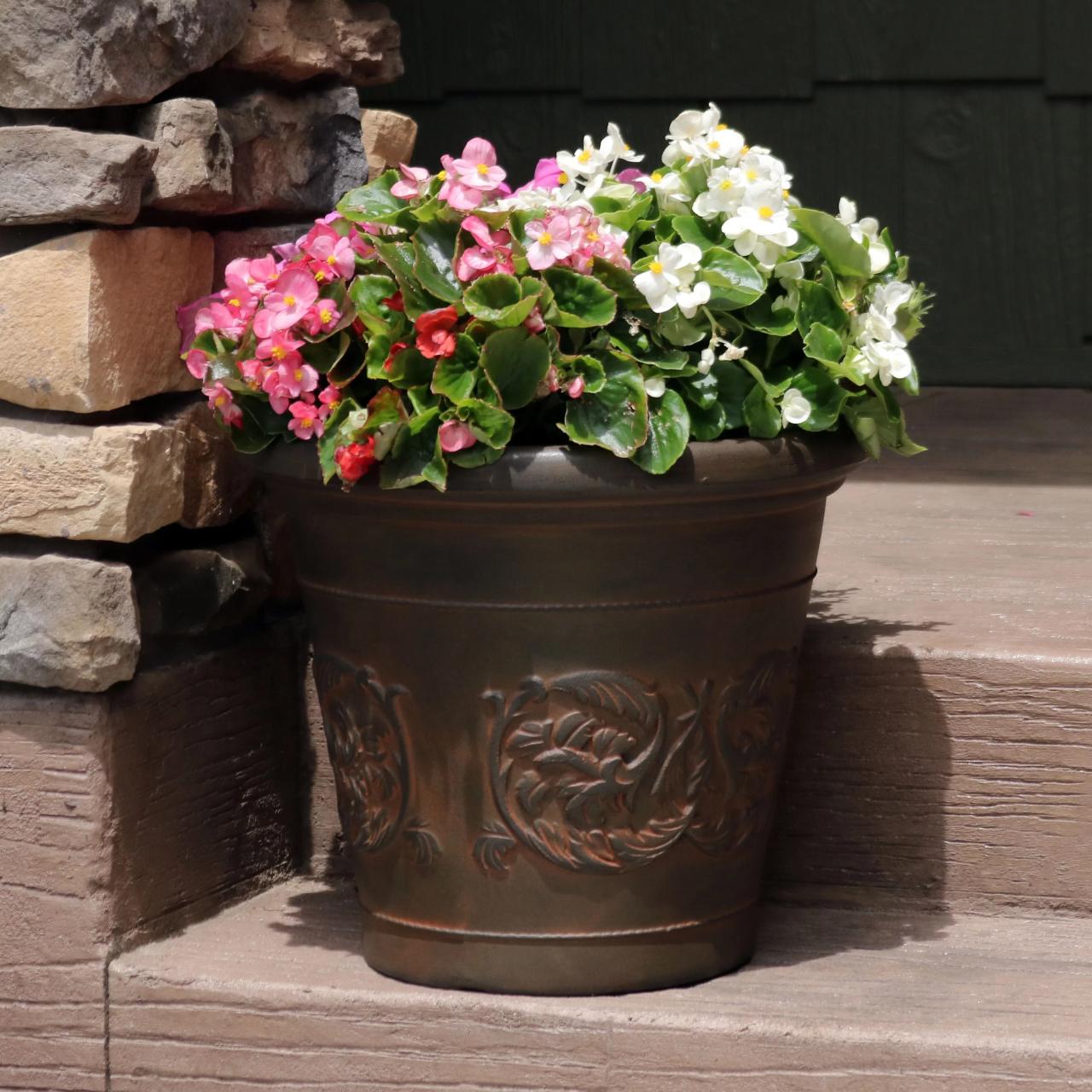 Sunnydaze Arabella Outdoor Doublewalled Flower Pot Planter Rust 16