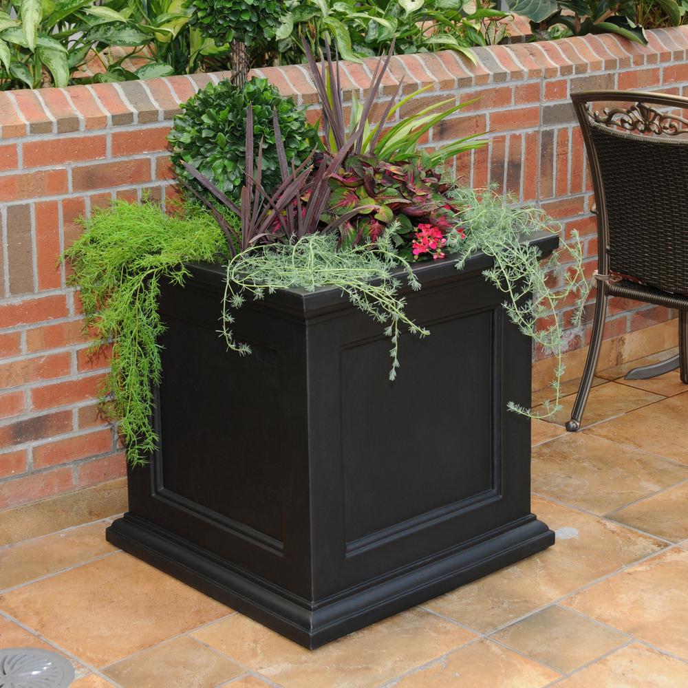 Mayne Fairfield 28 in. Black Plastic Square Planter8800B The Home Depot
