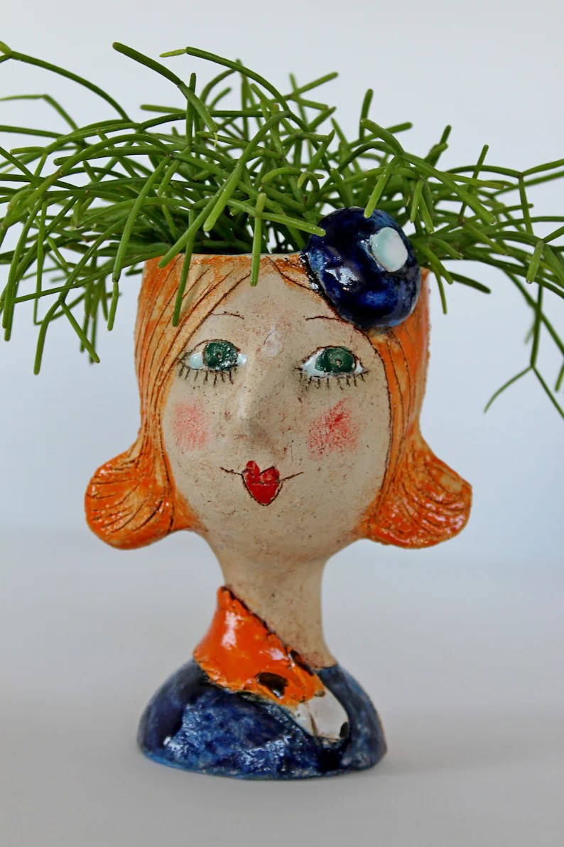 Face Pot Head Planter Ceramic Art Unique Planter Unique Etsy