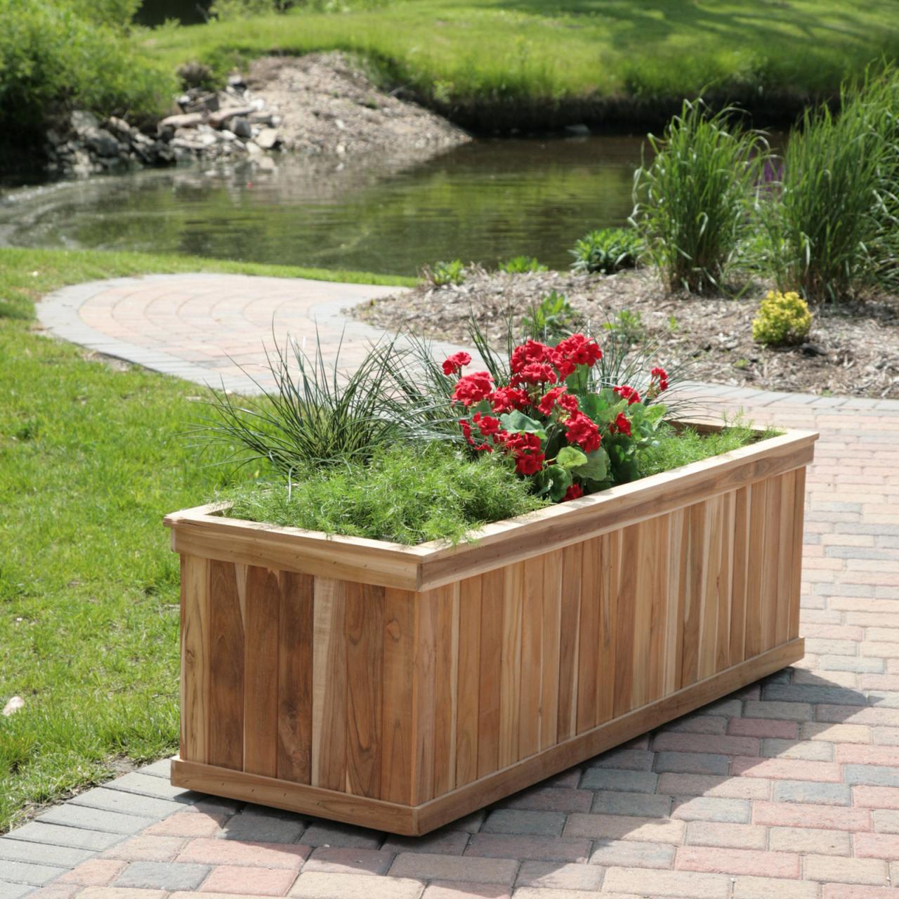 Rectangle Teak Wood Road Tree Box Planters at Hayneedle